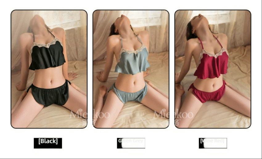 Miko-style Halter Neck Teddy / Oriental Bustier Babydoll (Sheer Cut-out Back, 3-Point Strap Lingerie Set