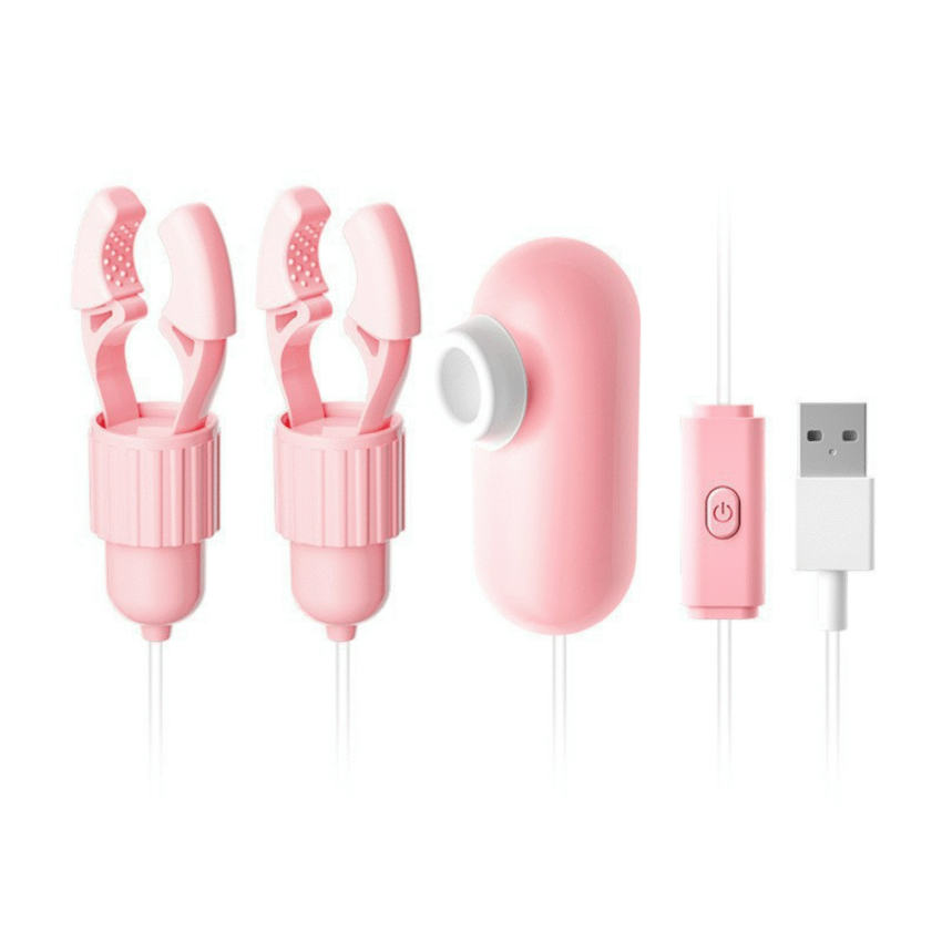 Pink Jade Rabbit Nipple Clamp Sucking Tongue Licking Multi-frequency Vibrating Toy